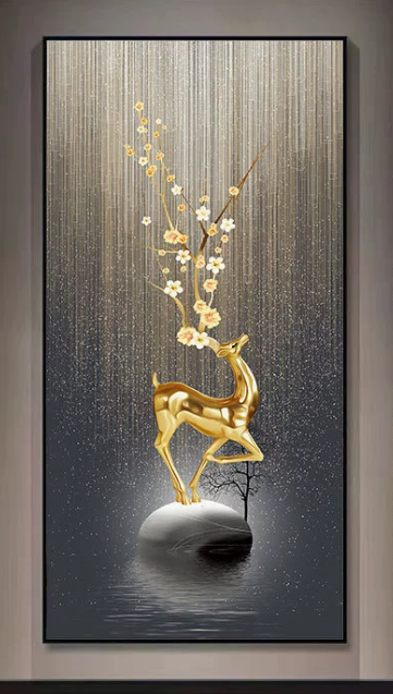 Celestial Stag in Bloom: Luxury Wall Art