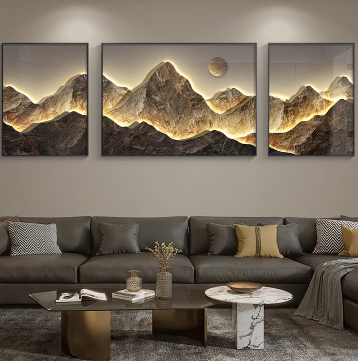 Meticulous Glowing Mountain Triptych Art