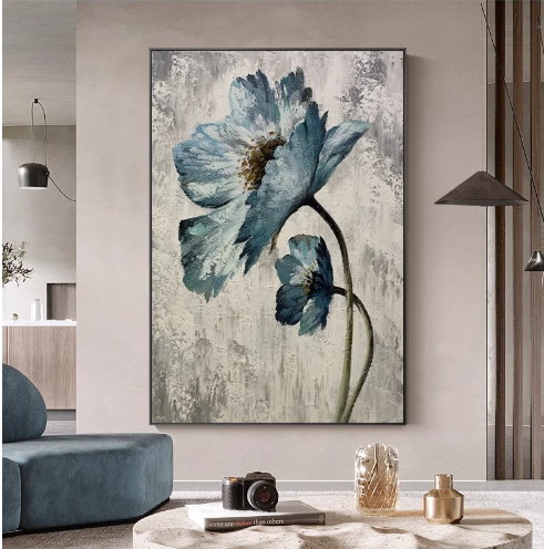 Elegant Blue Flower Oil Painting