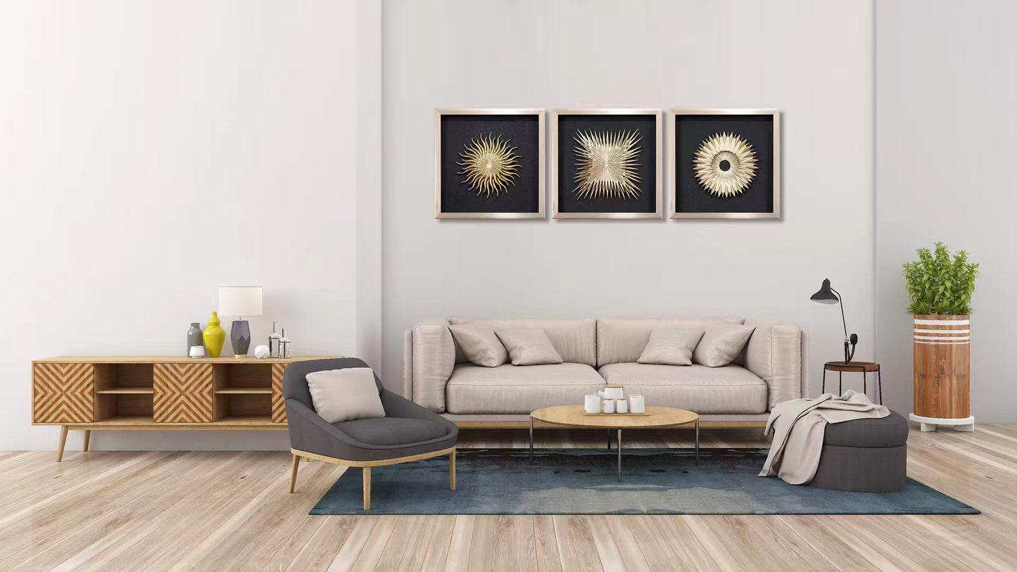 Golden Radiance Tri - piece Art: Luxury for Your Walls