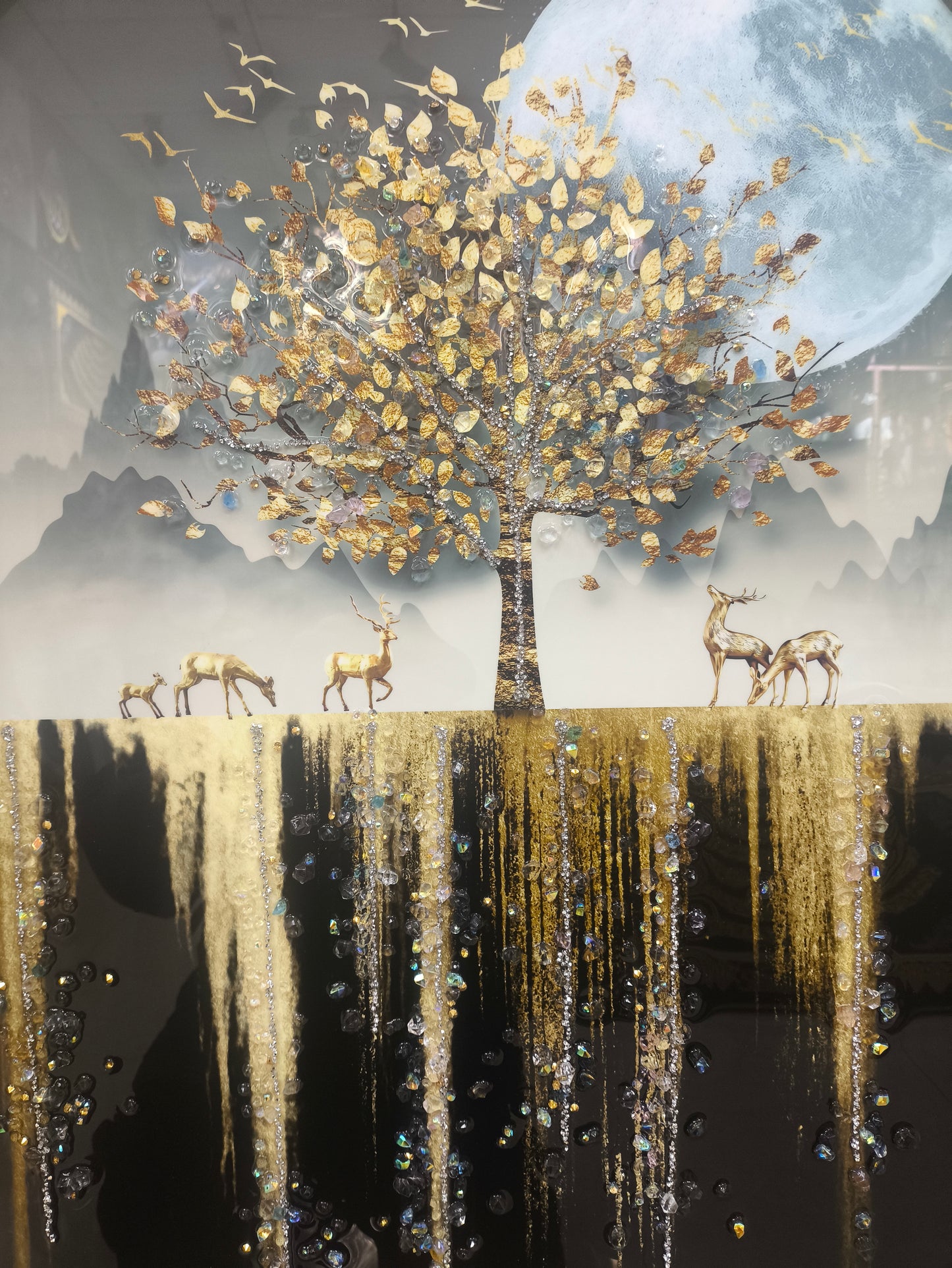 Mystical Moon and Golden Tree - Luxury Wall Decor